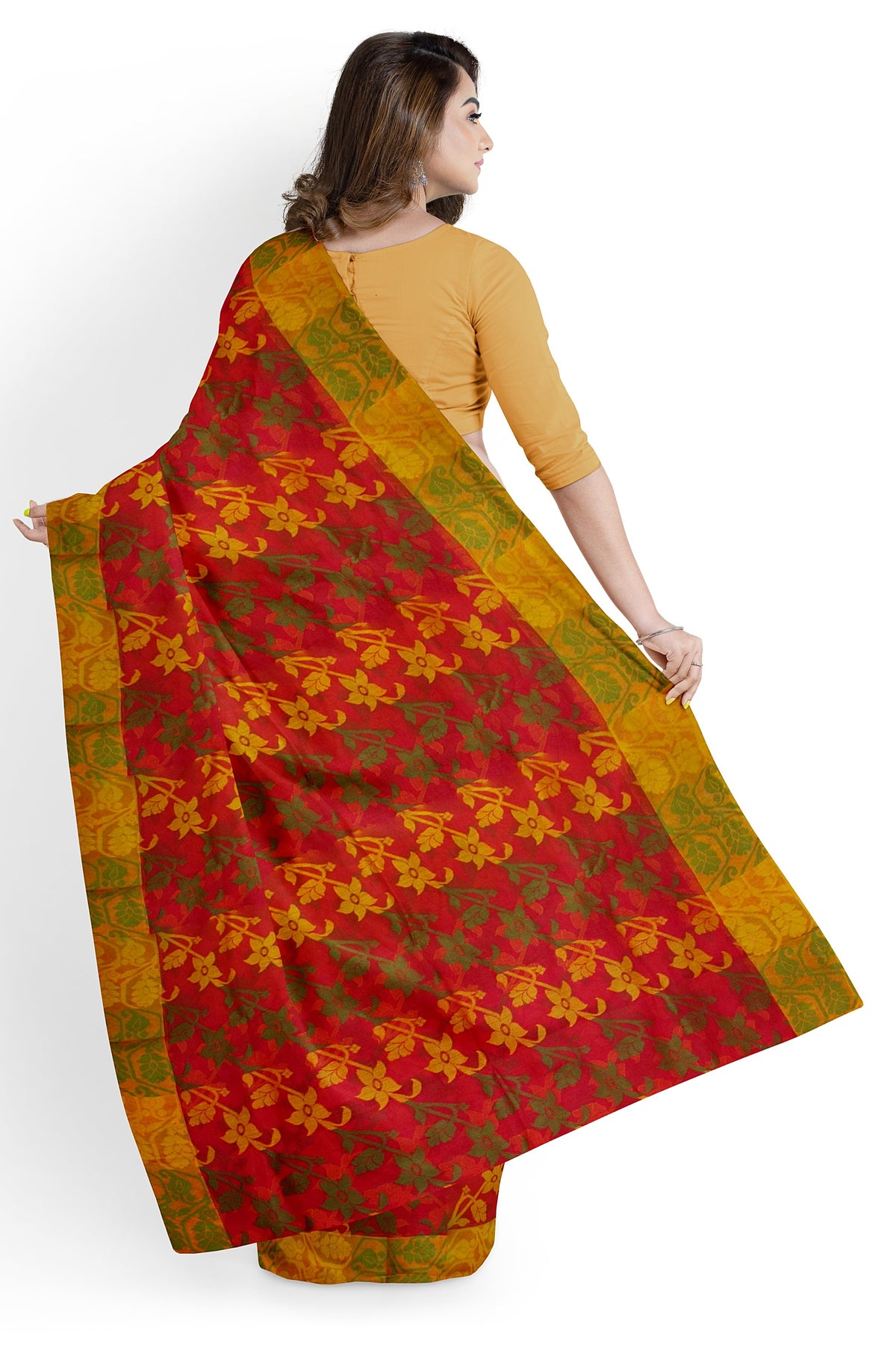 Jamdani Sari on a Burnt orange base