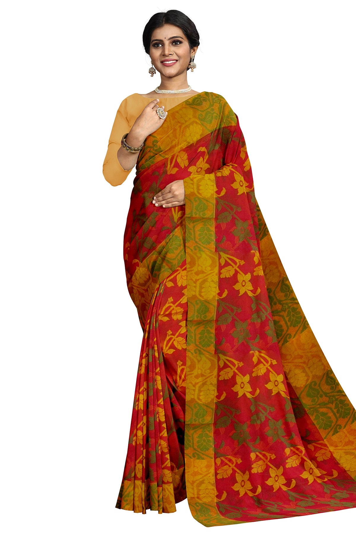 Jamdani Sari on a Burnt orange base