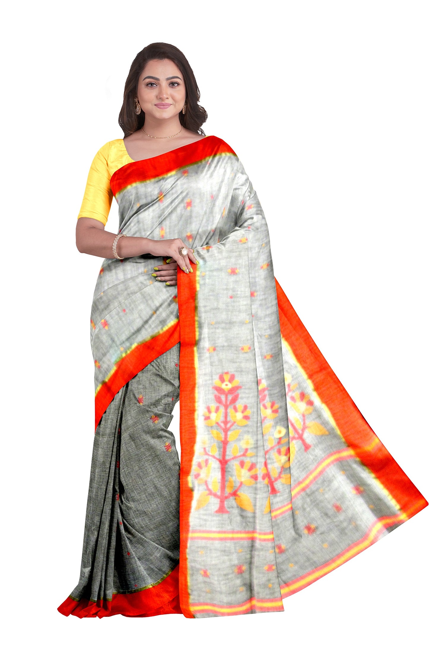 The Red & gray saree