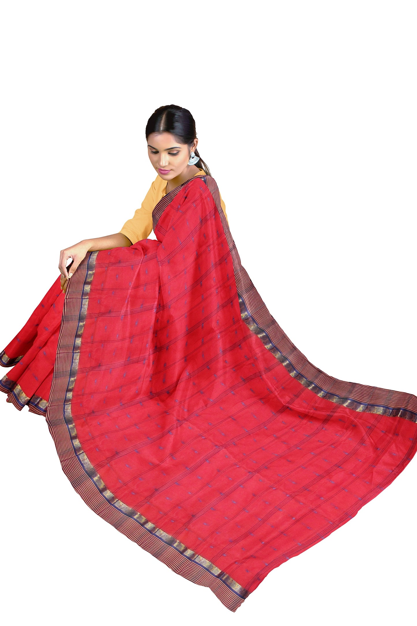 A blue and pink tant saree