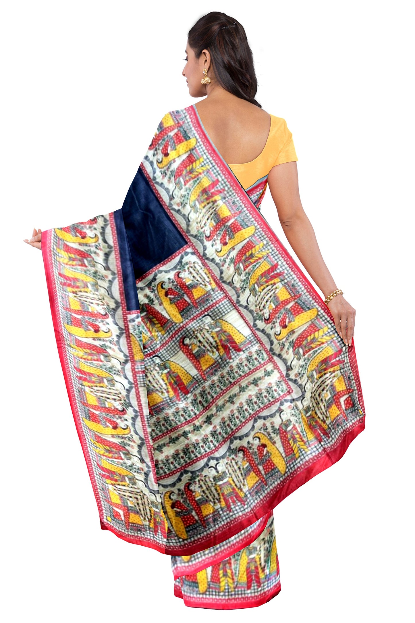 Madhubani print saree on a black base