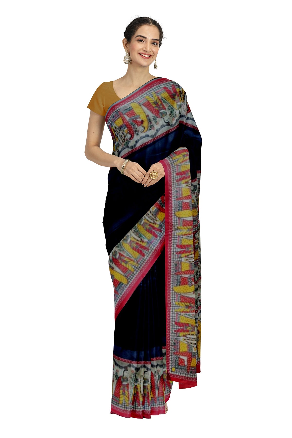 Madhubani print saree on a black base