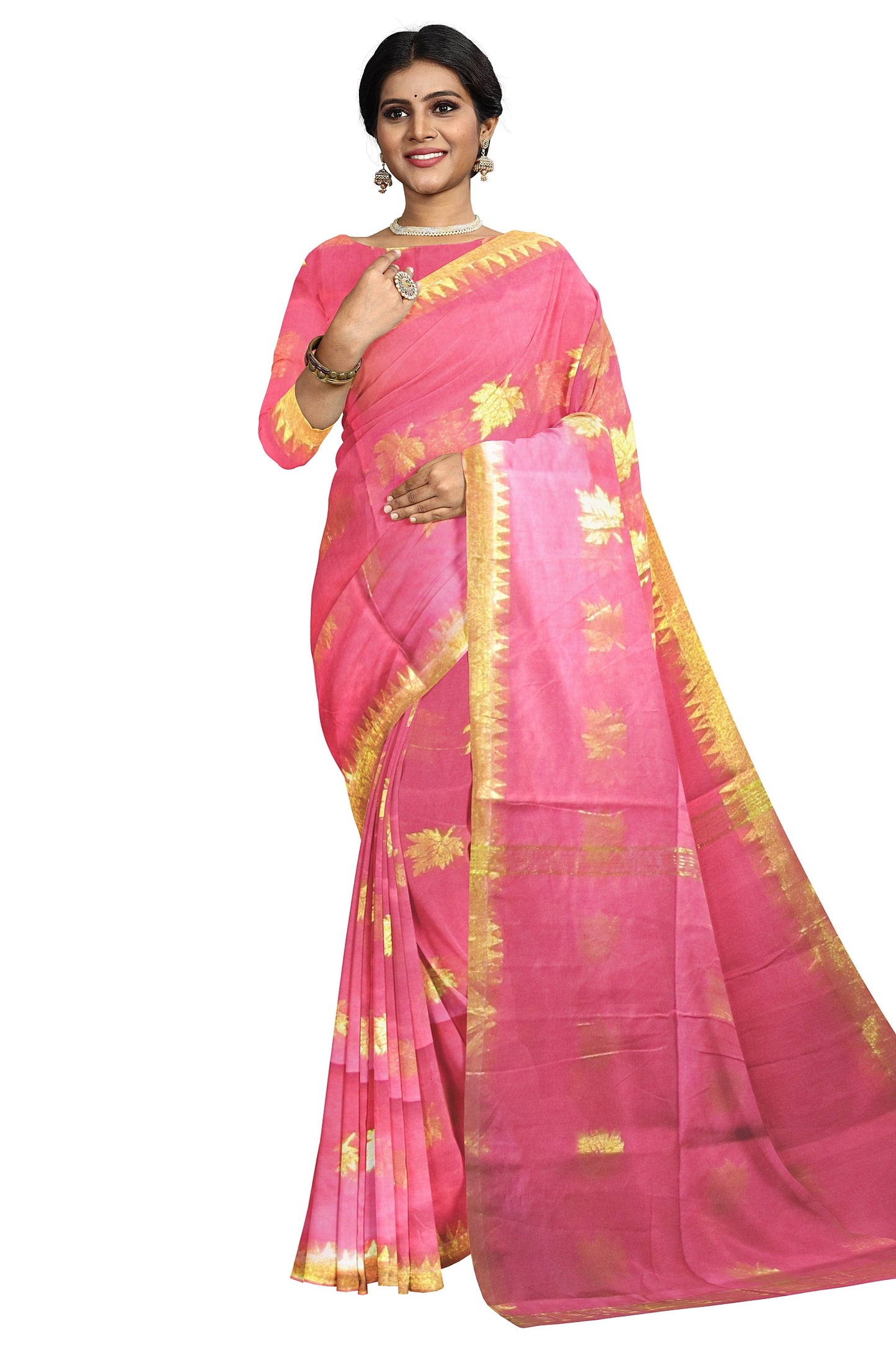 Handloom saree on a pink base