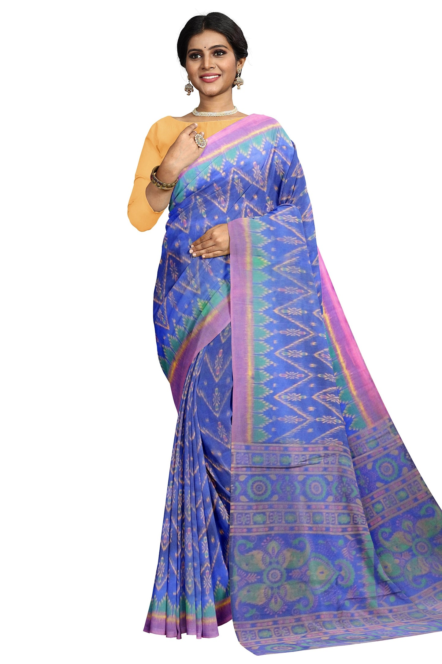 Handloom saree on a light blue base
