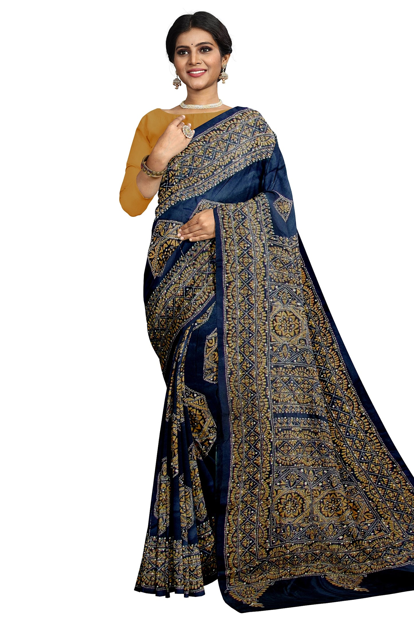 Embroidered black silk saree