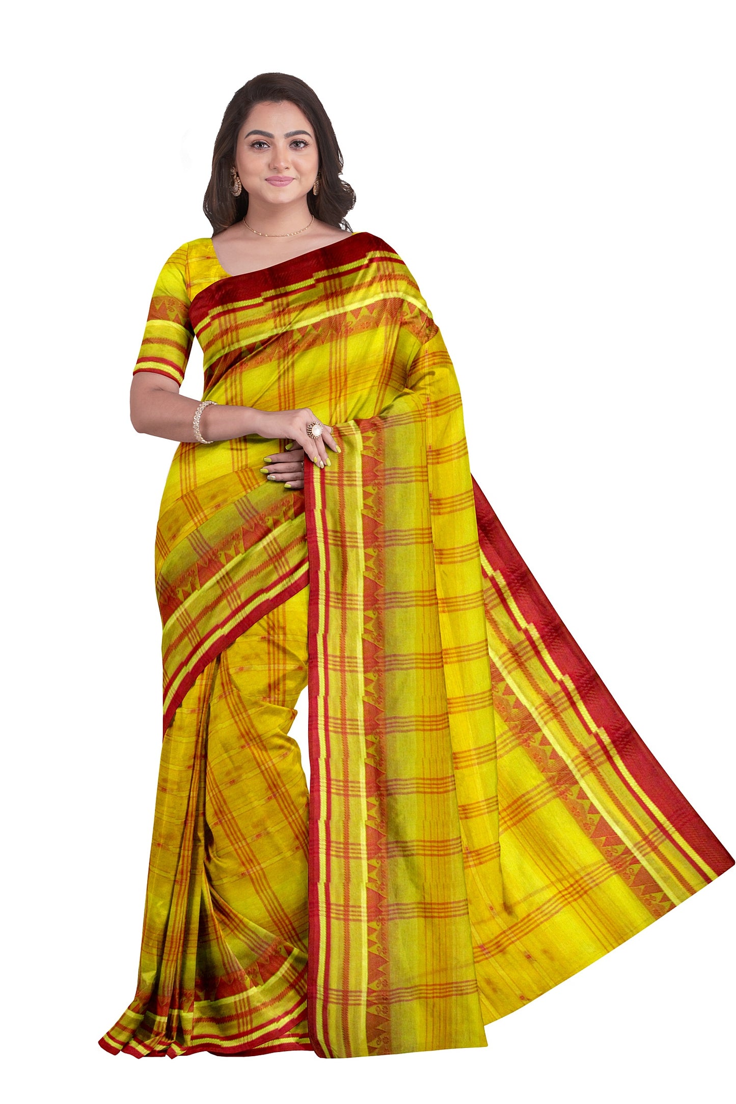 An yellow and red tant saree
