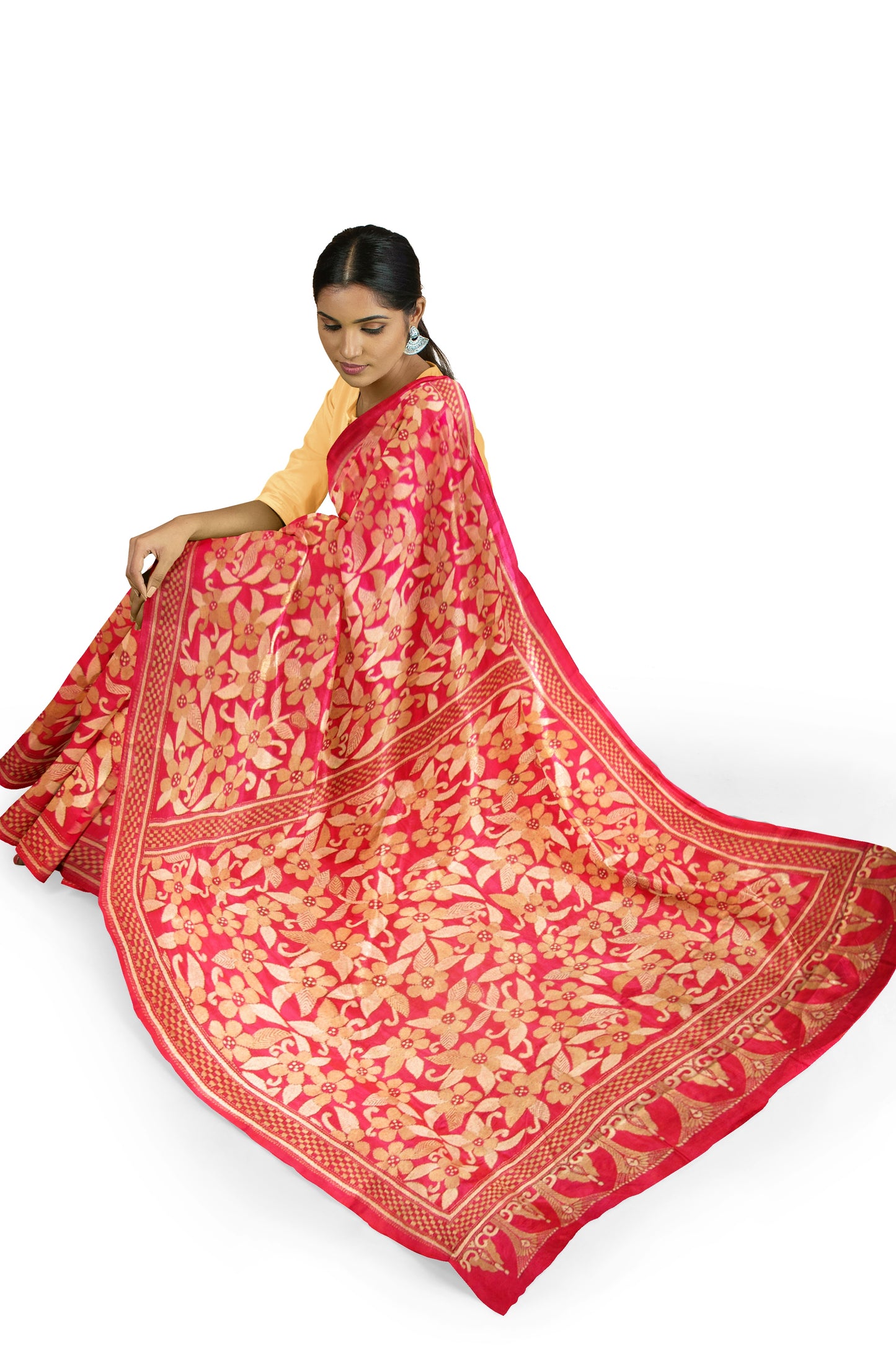 Kantha stitched silk saree
