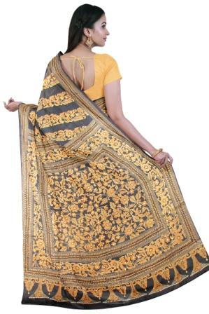 Black and gold embroidered silk saree