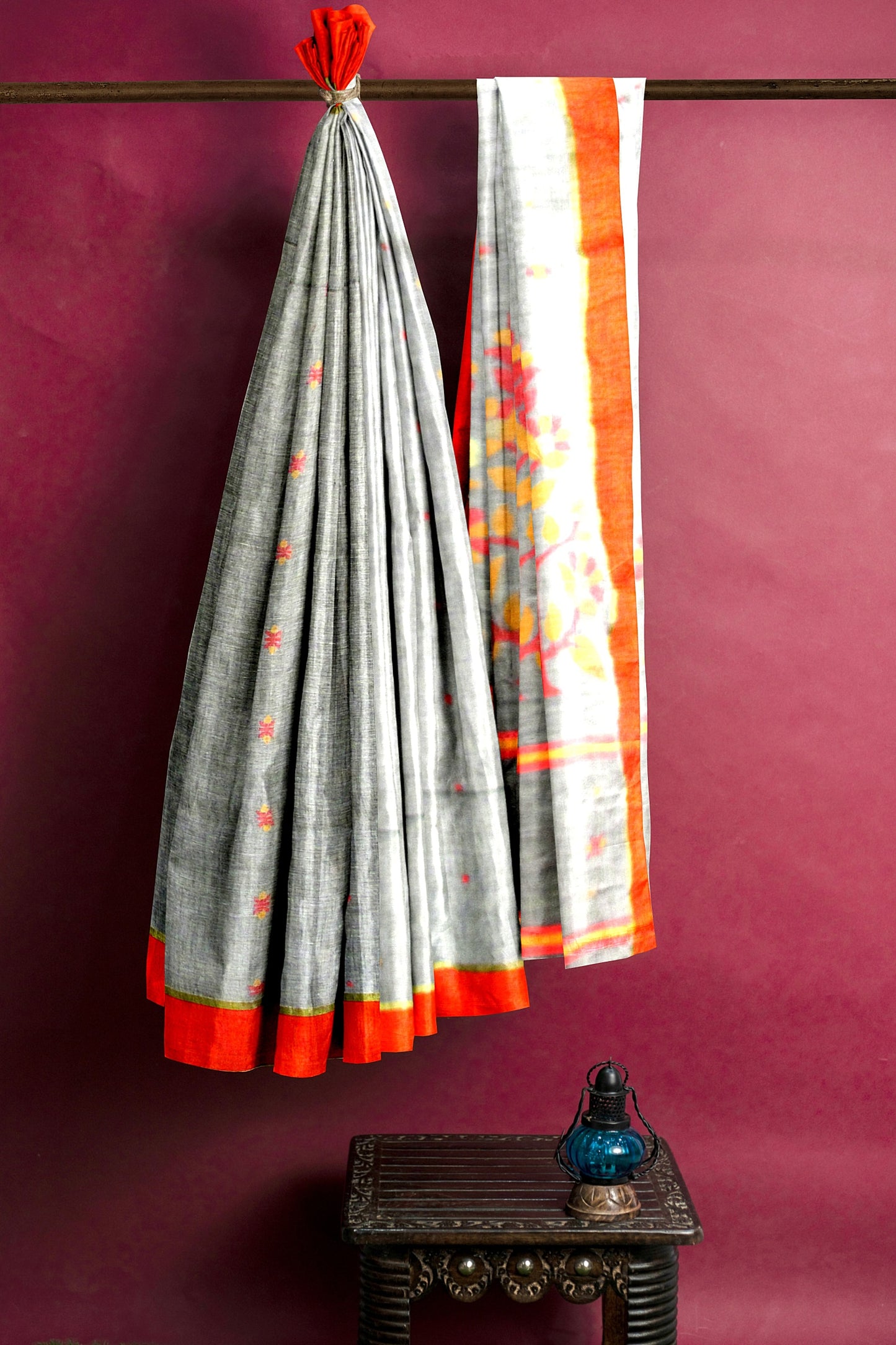 The Red & gray saree