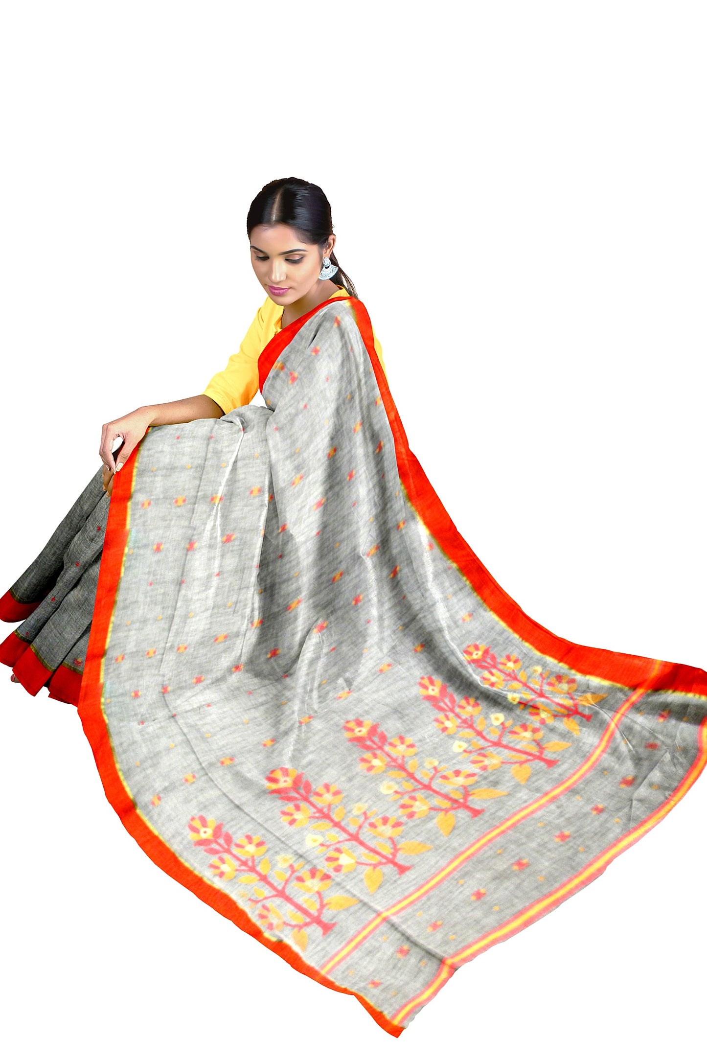 The Red & gray saree