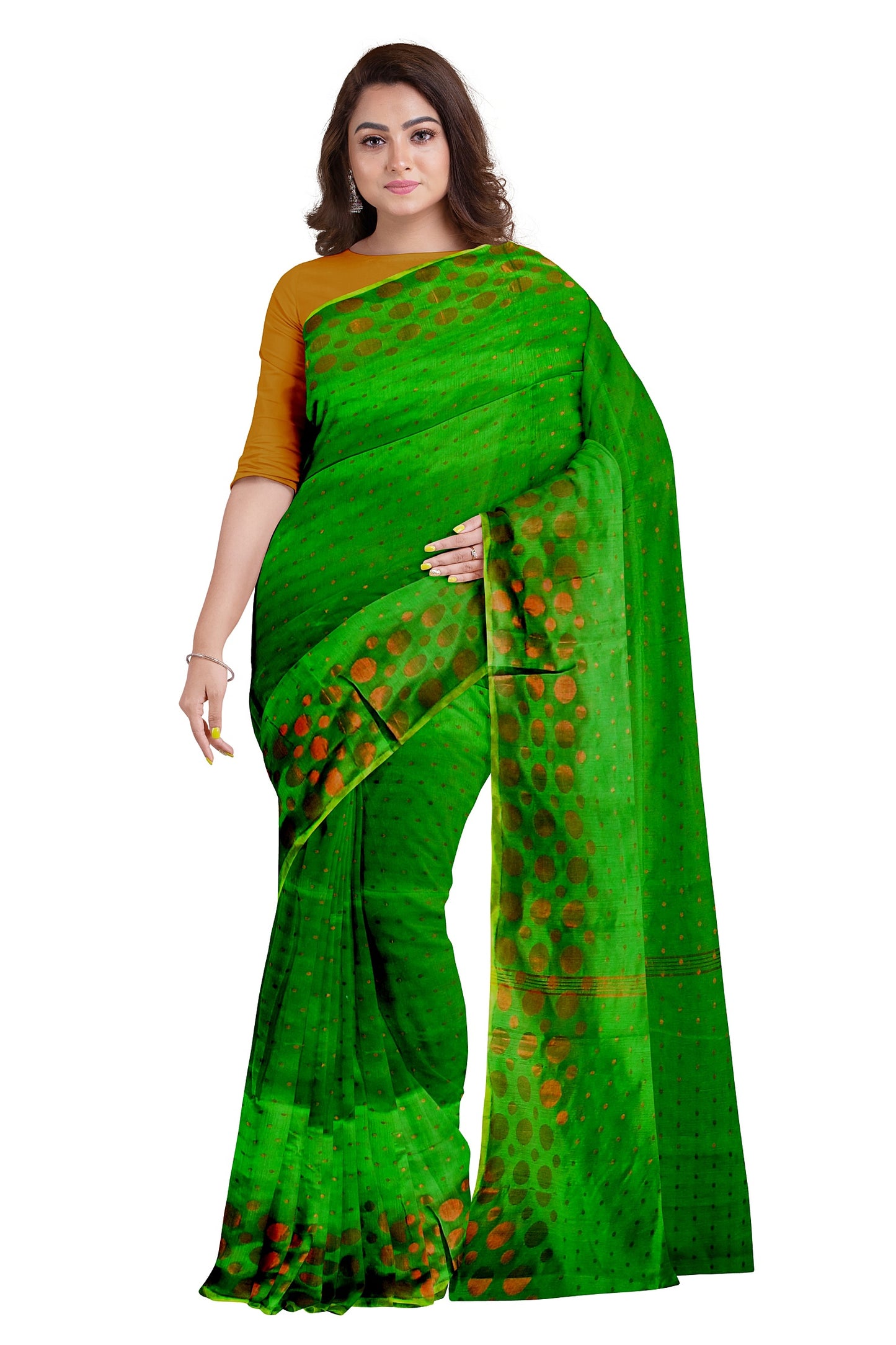 Handloom saree on a green base
