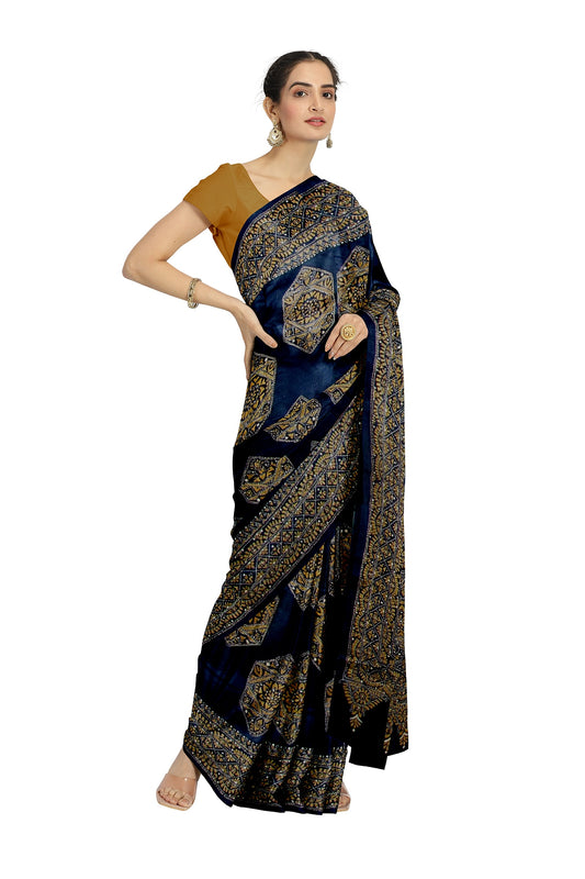 Embroidered black silk saree