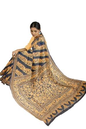 Black and gold embroidered silk saree
